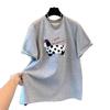 European Plus Size Embroidered Dog Thick Short Sleeve Women's T-shirt for Spring/Autumn