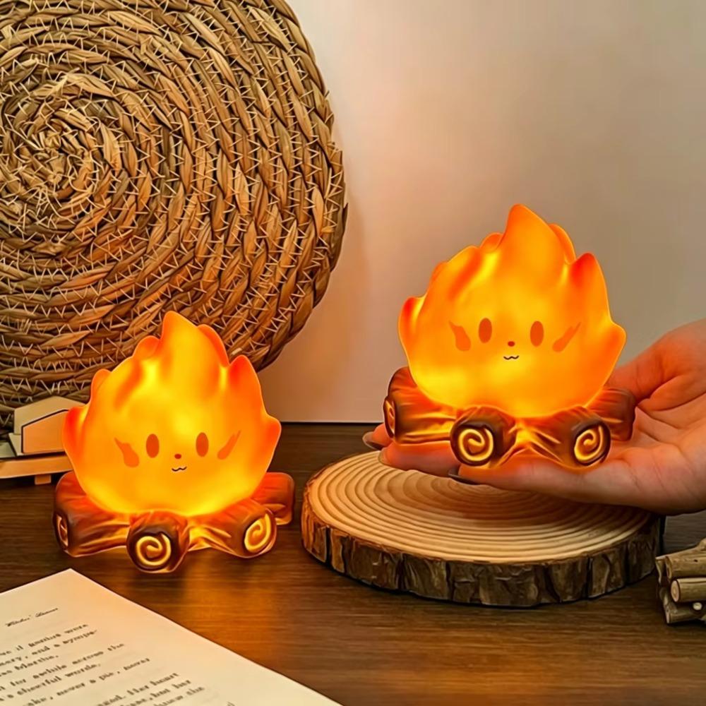 Mini Cute Cartoon Campfire Silicone Night Light, Creativity LED Flame Simulation Log Lamp, Soft Glow Bedroom Ambience Decor Toys