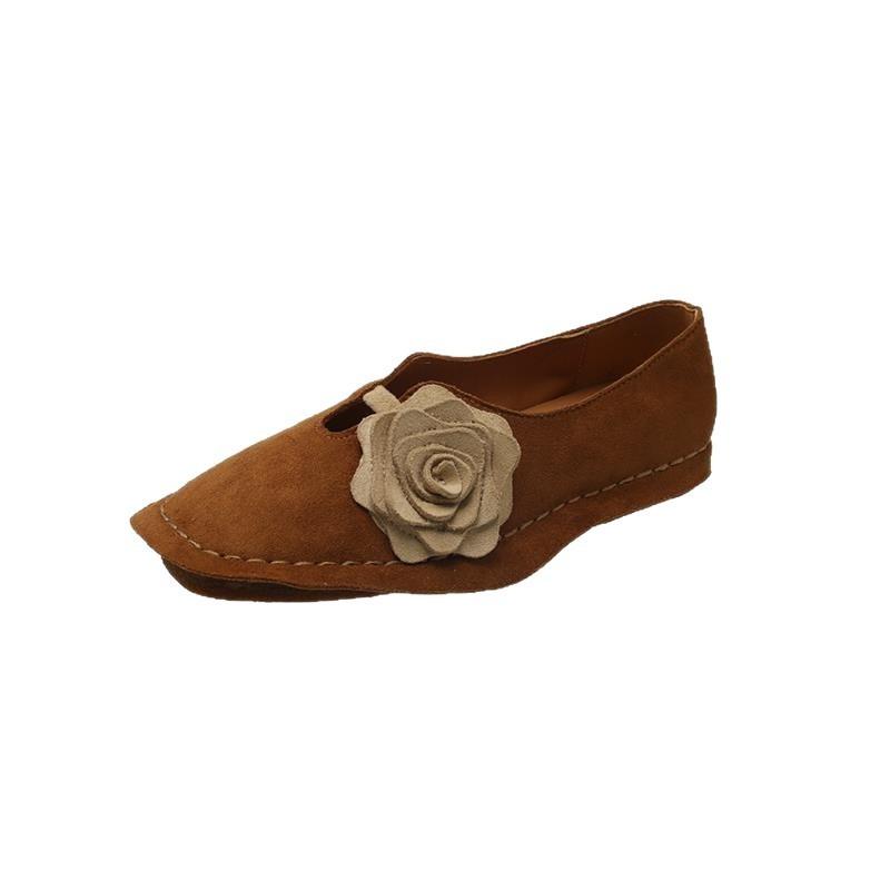 Retro Nische Blume Quadratkopfschuhe Damen Sommer und Herbst flache weichsohlige handgefertigte Schuhe Kinder