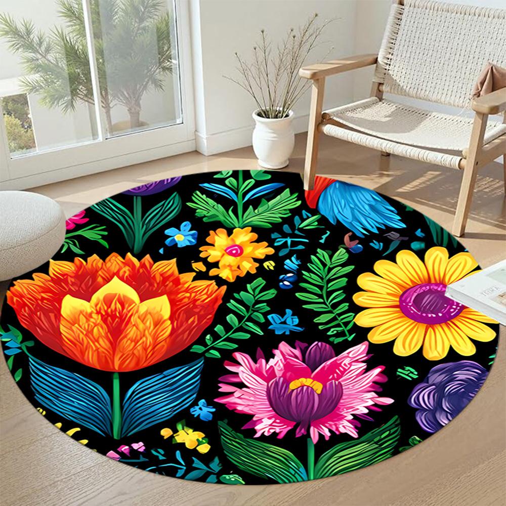 Flower Round Office Rug Perfect for Study Room Kitchen Dormitory Living Rooms Antislip Round Carpet Decorate Offices Best for Christmas