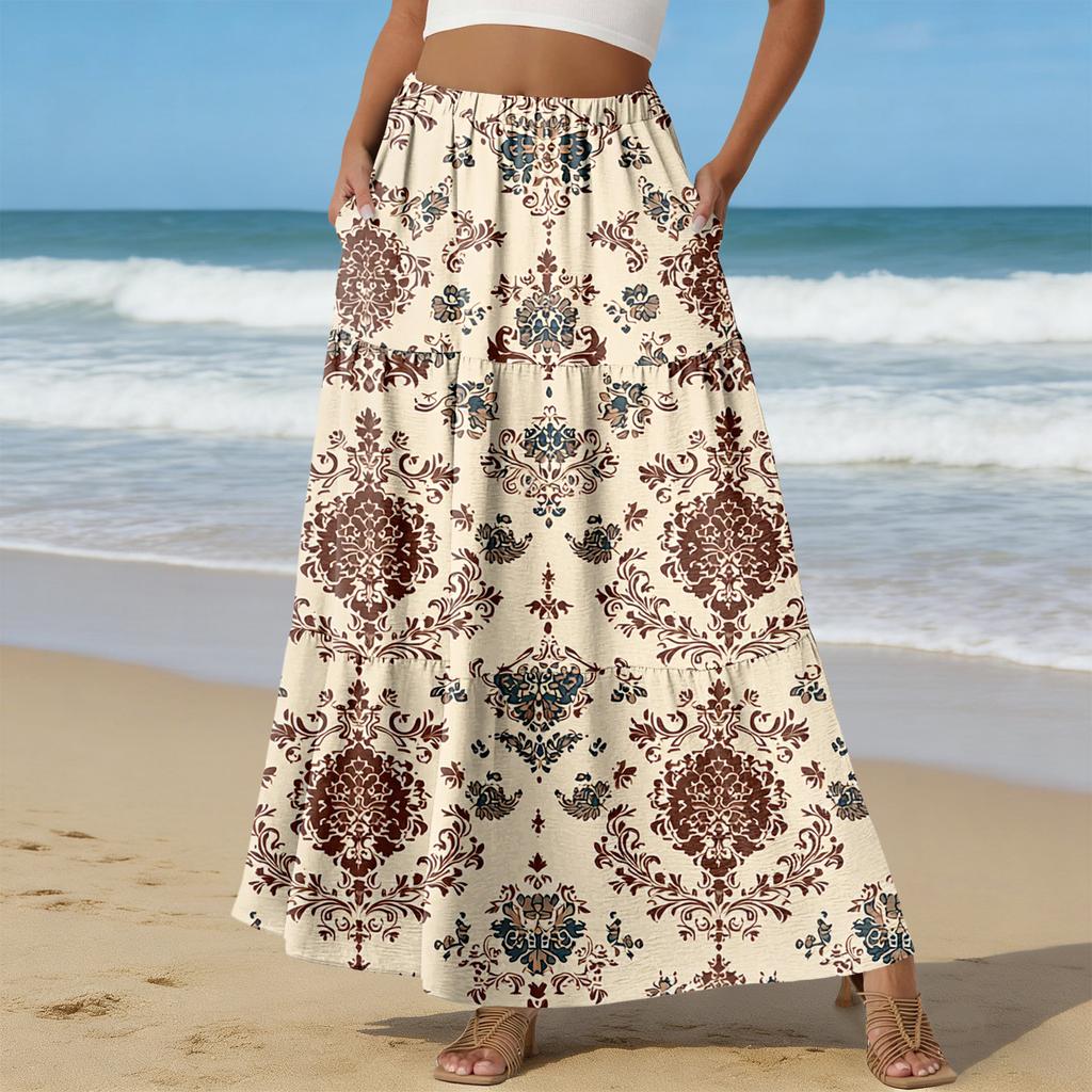 Damen Casual High Waist Kordelzug A-Linien Rock Farbiger Rock Mit Taschen