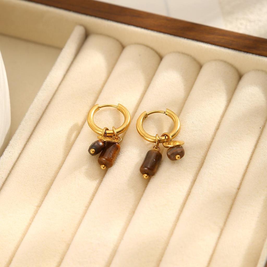 Elegant Natural Stone Beaded Earrings - Versatile, Stylish Stainless Steel Clips