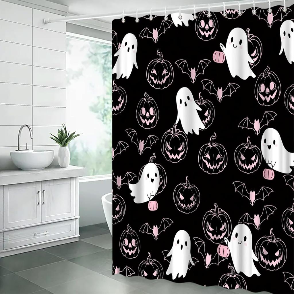 Halloween Duschvorhang Gruselige Kürbisse Spukgespenst Gotische Fantasy Magie Horror Stoff Dekorative Badezimmer Vorhänge Mit