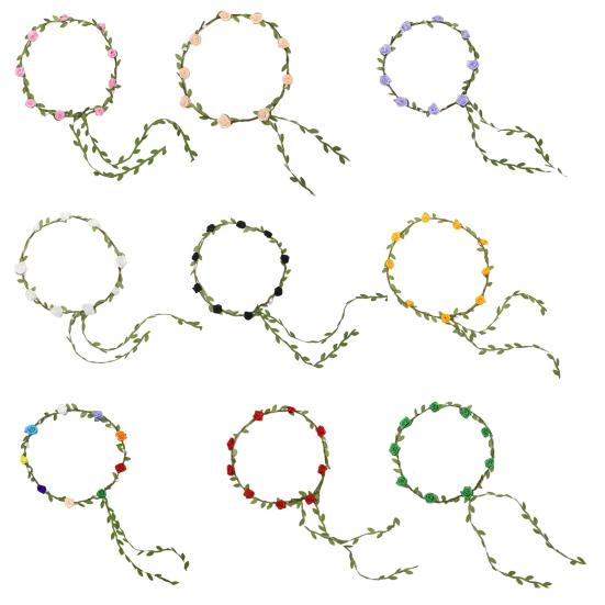 Assorted Colored Rose Flower Crown for Women Floral Bohemian Headpiece Fairy Wreath Headband with Green Leaves for Wedding Party