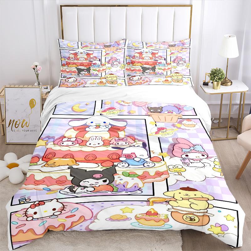 3pcs Happy Birthday Sanrio Quilt Set Soft and Comfortable Bedroom, Guest Room and Dorm Decor Bedding Set W029