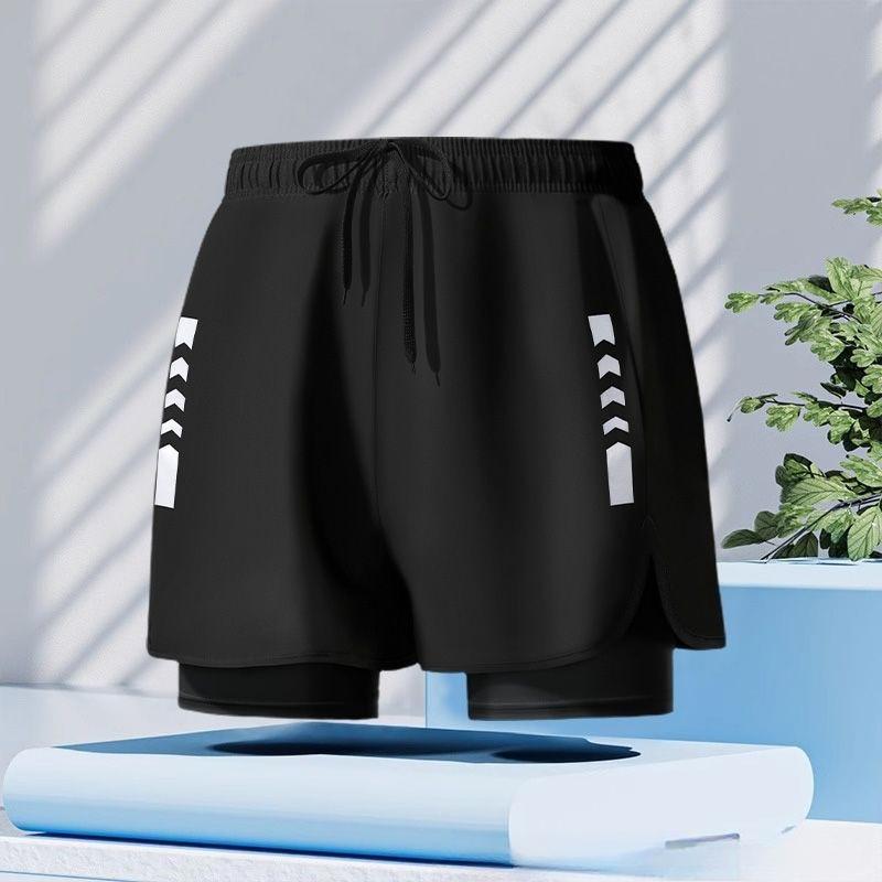Men’s Double Layer Athletic Shorts Quick Dry Swim Trunks with Inner Liner Drawstring Breathable Sports Beach Running Pants