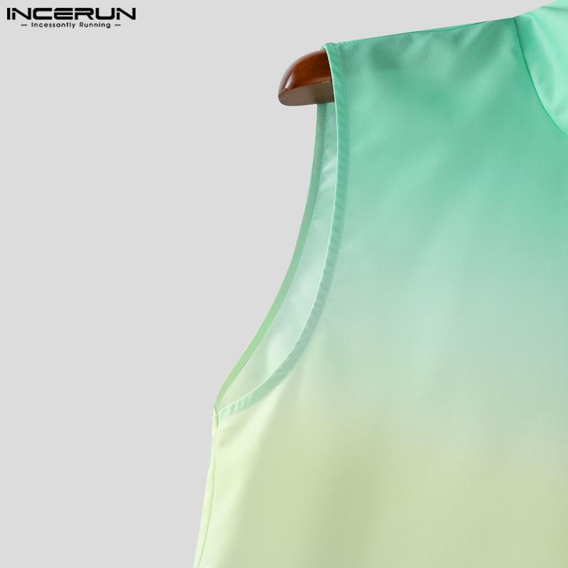 INCERUN 2PCS Men Sleeveless One Shoulder Gradient Tank Tops and Long Harem Pants Outfits Sets