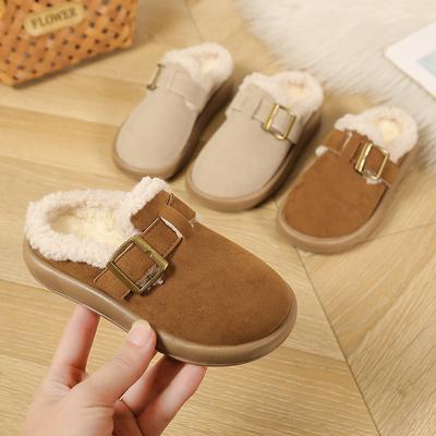 Pantoufles d'hiver pour enfants à la mode Simples Chaudes en Peluche Pantoufles en Coton pour Filles Semelle Souple Antidérapantes Chaussons Mules Chauds pour Enfants Polyvalents