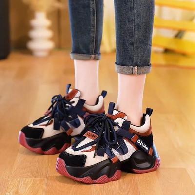 Retro Dad Shoes Trendy Cool New Thick Soled Height Increasing Casual Color Blocked Daily Sports Women's Shoes