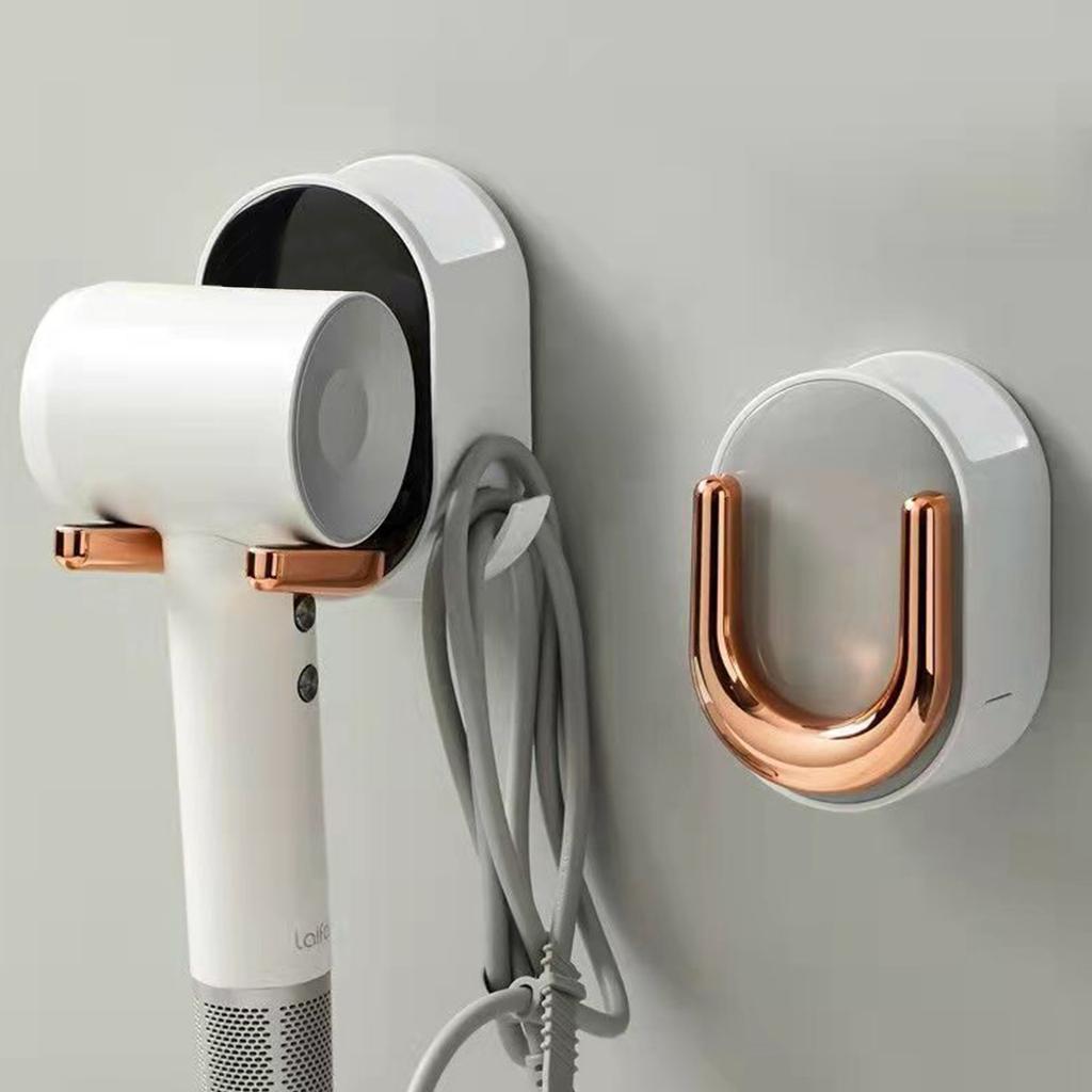 Hair Dryer Holder With Storage Caddy And Cord Hook, Adhesive Blow Dryer Holder Stand Wall Mount Hair Tool Organizer Hanger For Bathroom