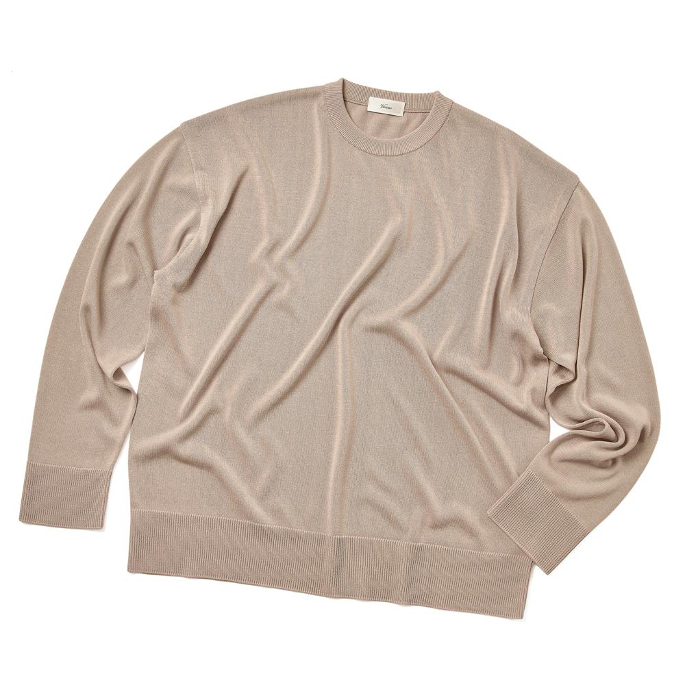 Berno [Casual]Linen Like Long Sleeve Round Knit Beige L