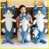 Shark Cat Plush Pillow Long Legged Two Tone Eyes Creative Big Stuffed Doll Clip Leg Hugging Toy For Girls Kids Bedtime Companion