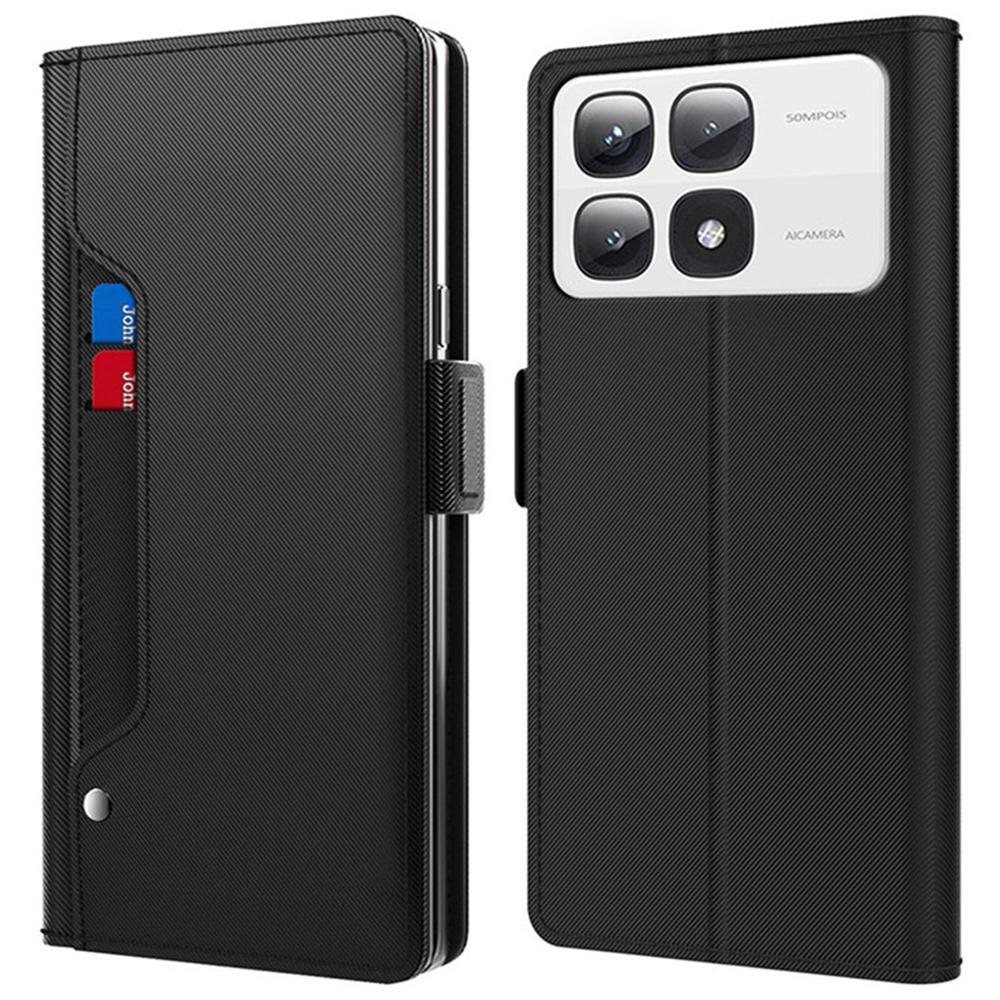 

For Xiaomi 14T Pro Case Stand PU Leather Phone Cover Card Holder Mirror Black