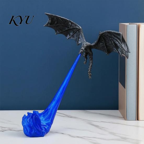 Luce Nook Decorazione Libreria Drago, Scaffale Fantasy 3D Stampato con Base Statua Fiamma, Statuetta Volante, Espositore da Scrivania per Halloween, Amante dei Libri
