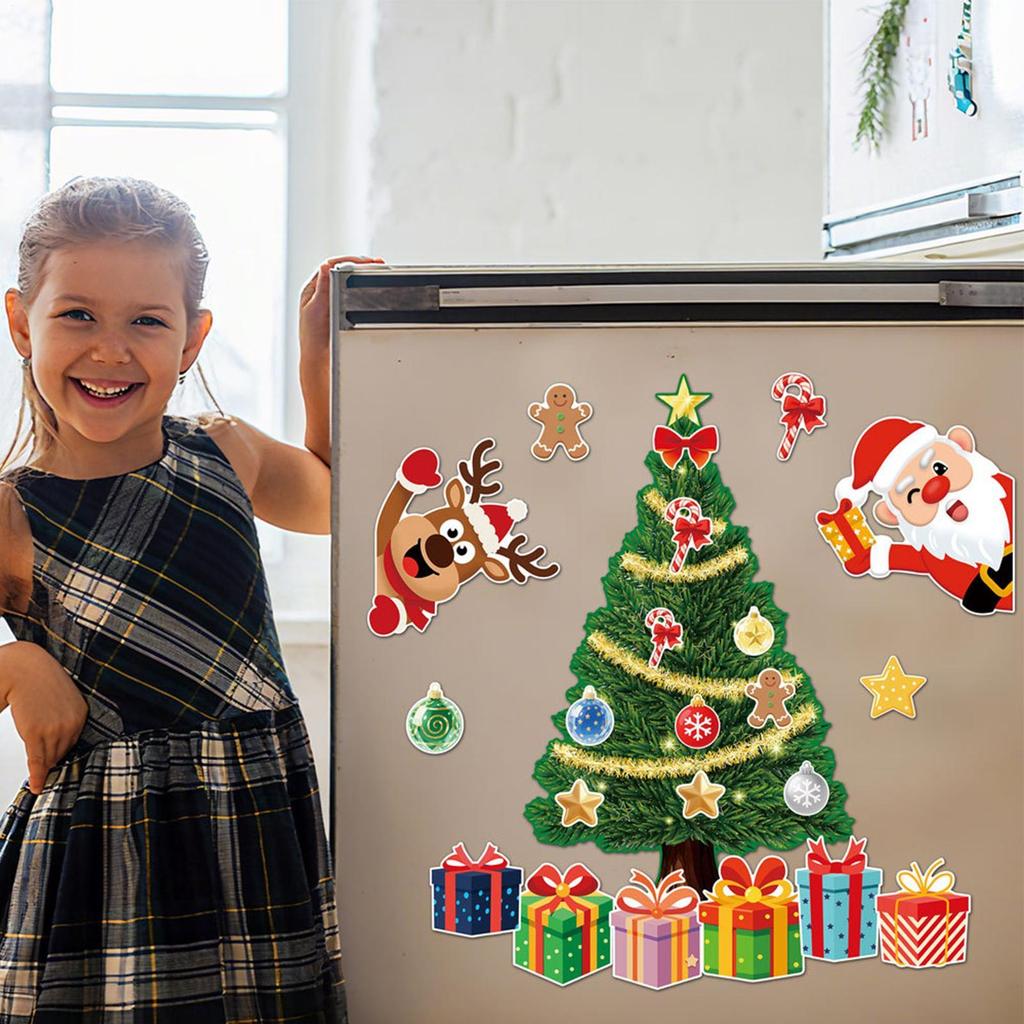 Christmas Magnets for Fridge Santa Claus Tree Elk Bell Winter Stickers Magnetic Christmas Decorations for Whiteboard Kitchen