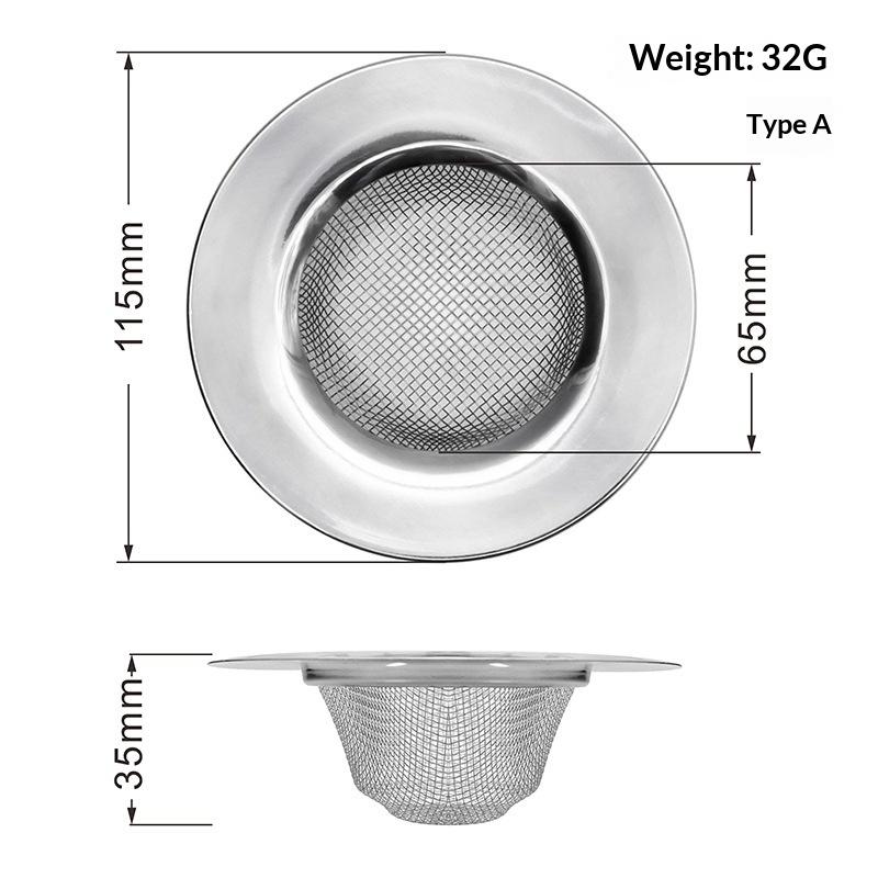 1Pc Kitchen Sink Stainless Steel Mesh Strainer Anti Clog Sears Sewer Filter Easy Clean Food Stopper