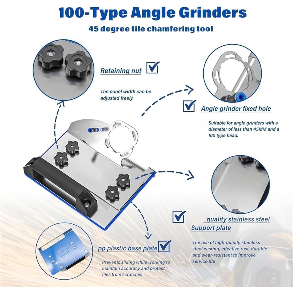 Strumento per Smussatura Piastrelle a 45 Gradi, Attacco per Tagliapiastrelle su Supporto per Smerigliatrice Angolare per Taglio Smussato a 45 Gradi su Piastrelle