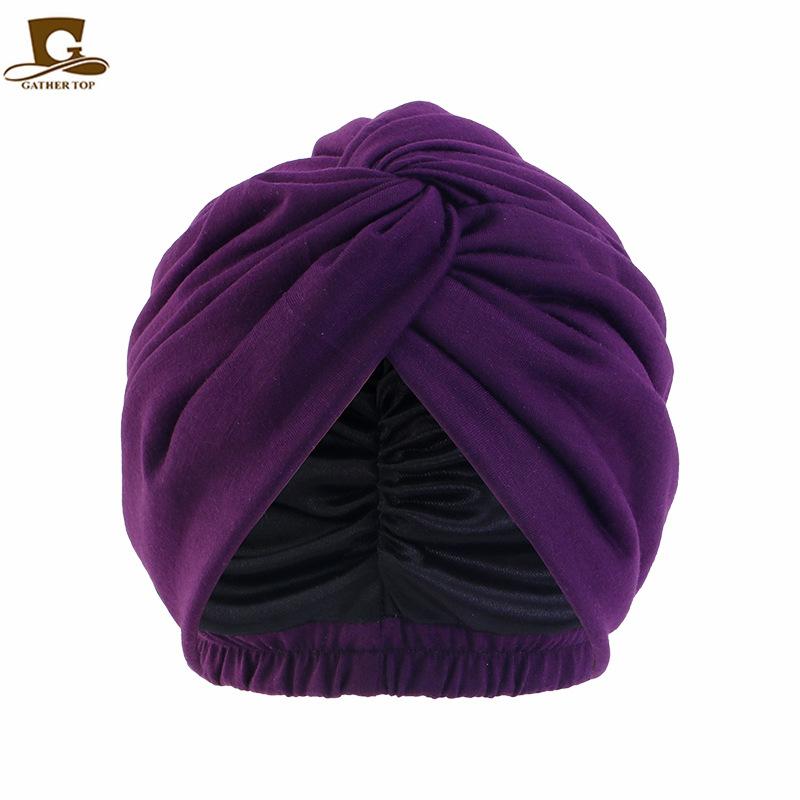 Simulation silk lined headscarf cap, cross twist cap, solid color chemotherapy cap, nightcap, soft cloth cap JDTC