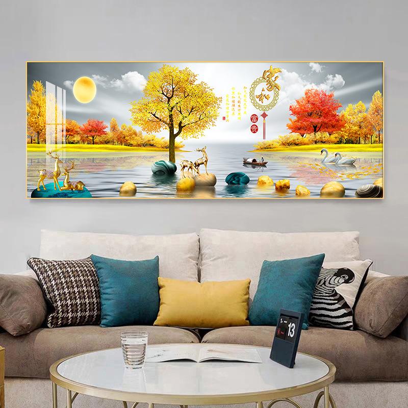 Chinese Golden Deer Rich Tree Canvas Painting Wall Art FengShui Mountain Landscape Stone Posters and Prints Living Room No Frame