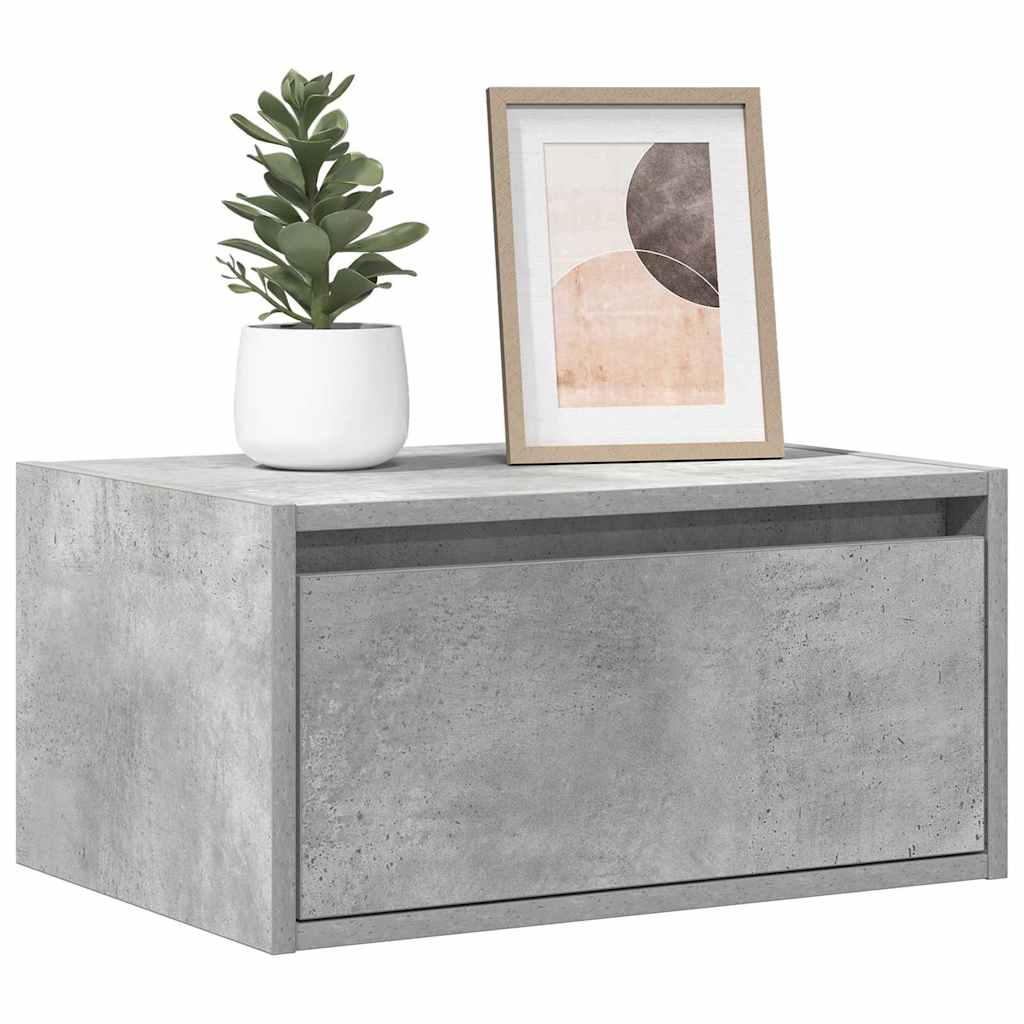 Wall Mounted Nightstand with LED Lights Concrete Grey