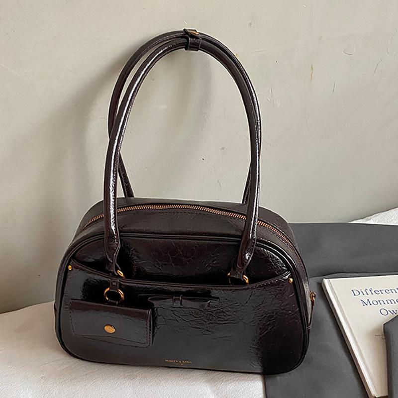 Women Vintage Underarm Bag Large Capacity Bowling Bag Soft PU Leather Shoulder Bag Handbag Internal Zipper And Polyester Lining