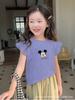 Girls Summer Cotton Cartoon T Shirt Cute Flutter Sleeve Short Sleeve Top Baby Breathable Comfortable Undershirt