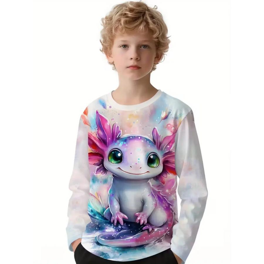 Axolotl Dětské Oblečení Kawaii Kreslený 3D Potisk Chlapecké Dlouhý Rukáv Tričko Ležérní Volné Dětské Horní Díl Módní Kulatý Výstřih Dětské Tričko