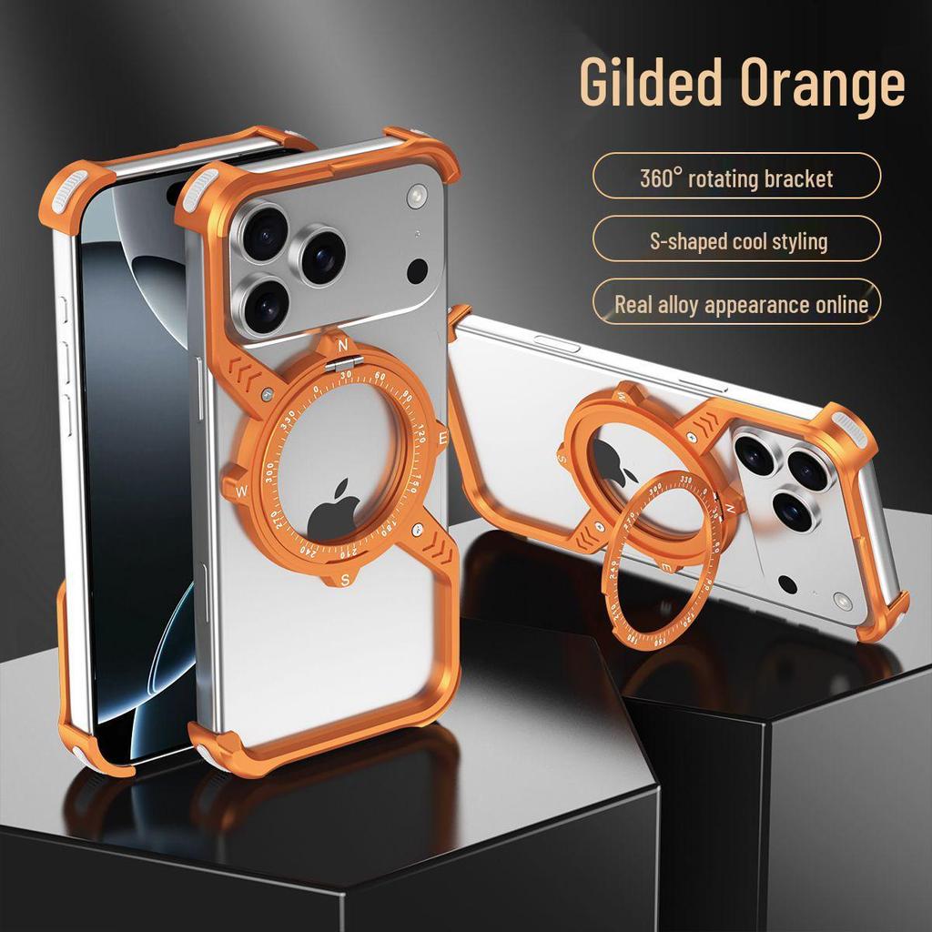 Cross-Border Apple 17 Pro Max S-Shaped Metal Phone Case with Rotating Stand