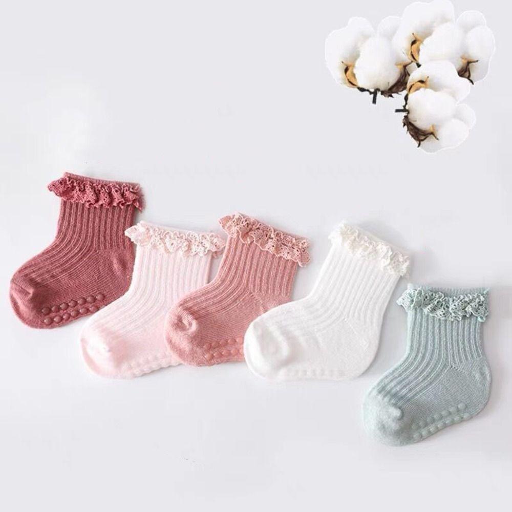 5Pairs Lace Baby Ruffle Socks Cotton Toddle Walking Socks Sweet Kids Tube Sock  Princess