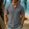 Summer New Retro Fashion Men Lightweight Breathable Henley Neck Short Sleeve Stand Collar Shirt