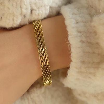 1Pcs Gold Plated Titanium Steel Watch Belt Stacking Bracelet Necklace For Women Occident Metal Texture Bracelet Collar Jewelry Gifts