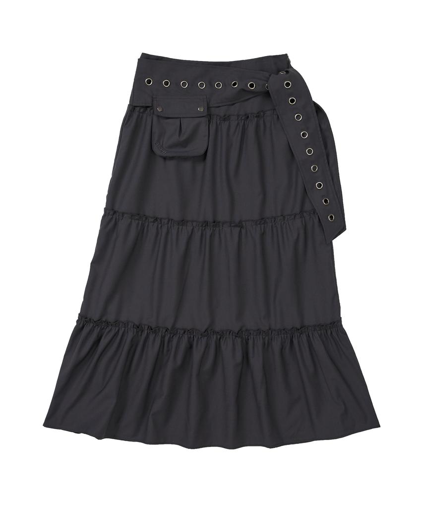 Aejeuyua Pocket Frill Long Skirt Charcoal