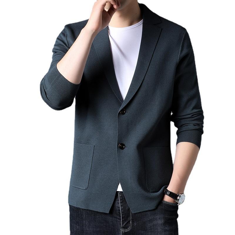 Мужской вязаный кардиган осенний тонкий мужской пиджак молодежный однотонный кардиган — фото 3