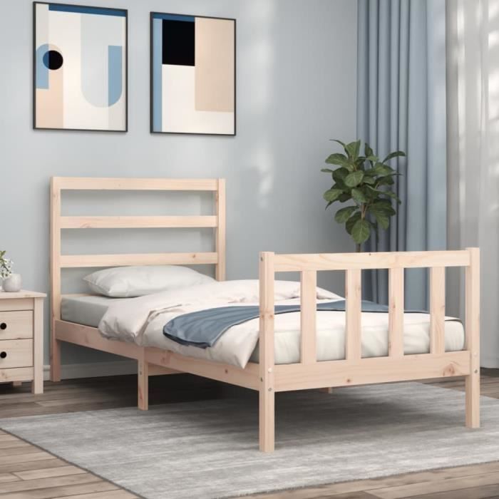 VidaXL Bed Frame with Headboard 90x200 Cm Solid Wood 3191891