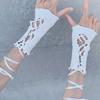 1Pieces Lolita Strapping Bow Fishnet Lace Fingerless Gloves Floral Elastic Mesh Handwear Mountaineering Gloves