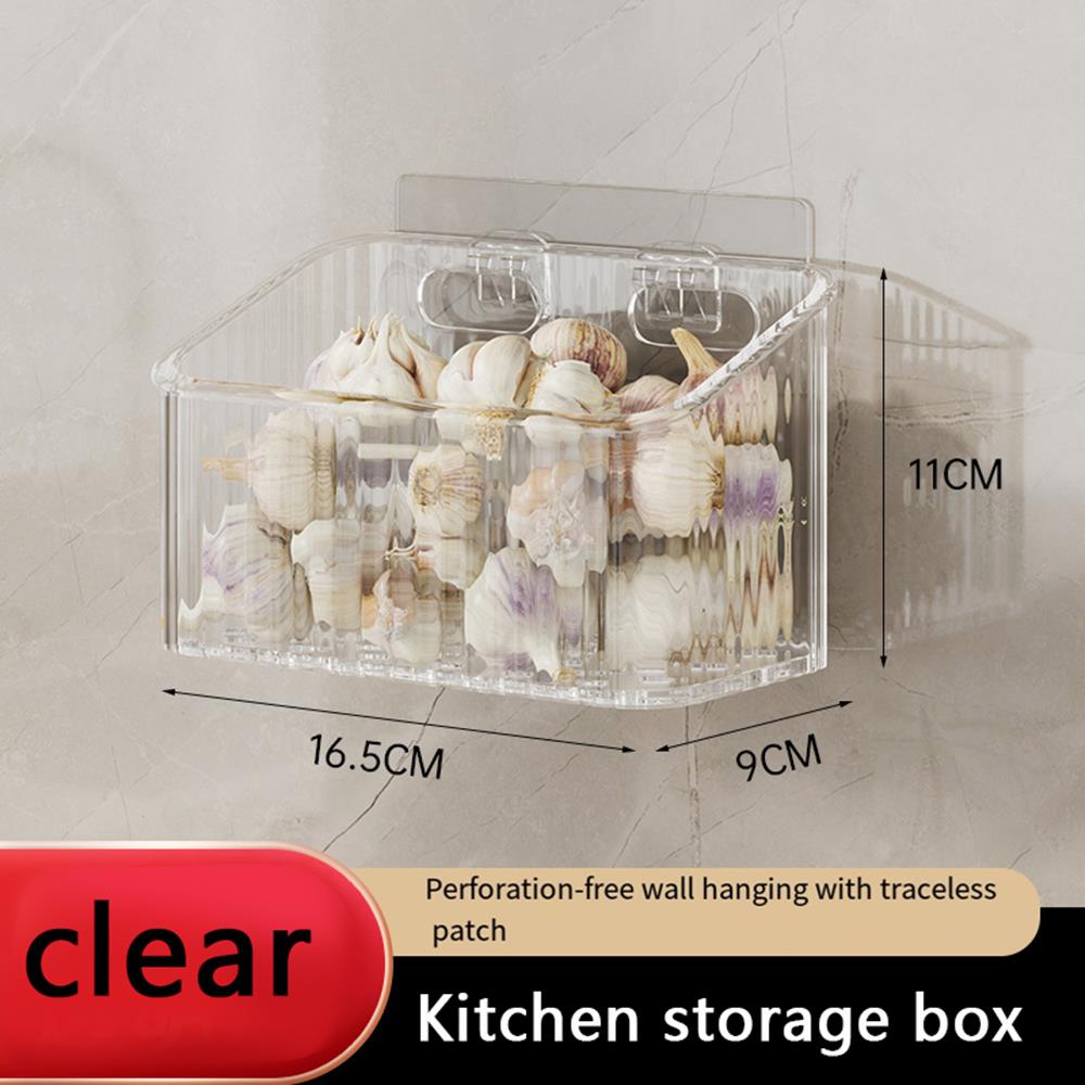 Кухонная полка Многофункциональный ящик для хранения Пластиковая корзина Настенный домашний органайзер Прочный контейнер для хранения чеснока и имбиря 1-tier