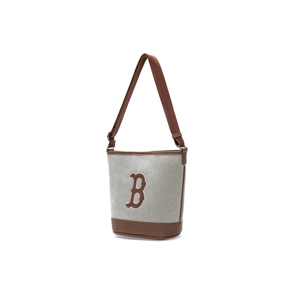 MLB Boston Red Sox Letter Logo Decorative Casual College Style Adjustable Shoulder Strap Canvas Bucket Bag Unisex Bags Brown Gray 3ABMS072N-43BRD