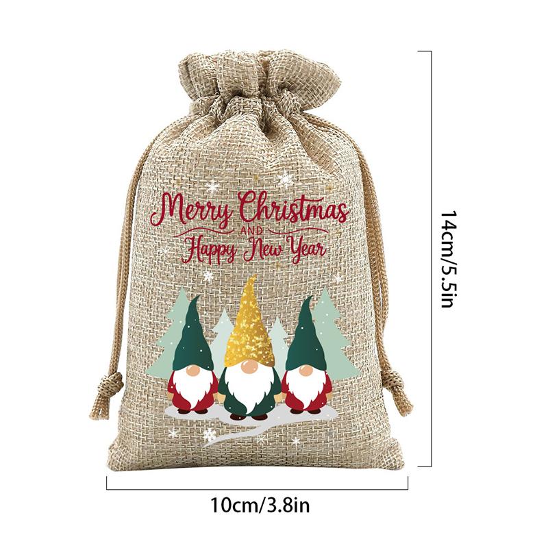 6 Pcs Christmas Small Burlap Bags With Drawstring, Burlap Gift Bags Christmas Treat Sacks Gift Wrapping Bags