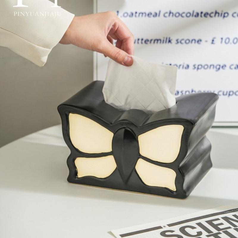 Creative Vintage Black & White Ceramic Butterfly Tissue Box Room Coffee Table Ornament Extractable Tissue Box Butterfly Vase