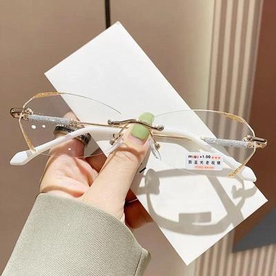 Πολυτελές γυναικείο πλαίσιο κοπής Diamond Rimless Γυαλιά Presbyopia Anti Blue Light Γυαλιά οράσεως συνταγογραφούμενα γυαλιά διόπτρας 0 έως +4,0
