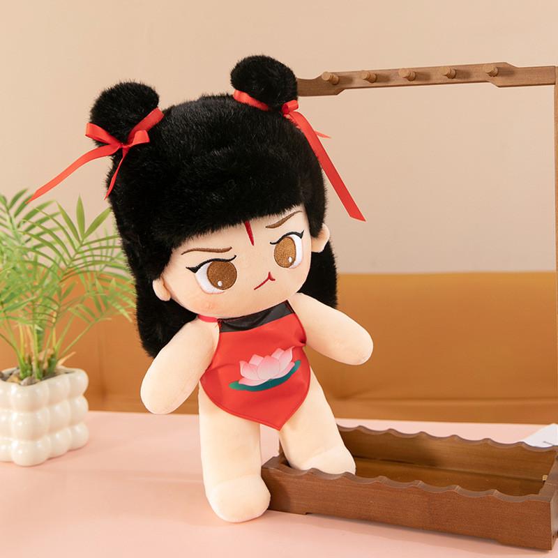 Plush Nezha New Toy Stuffed Doll With Red Braids Cushion Pillow Gift For Kids