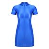 Womens Glossy Mock Neck Bodycon Dress Short Sleeve Stretchy Fabric Nightclub Party Mini Dress