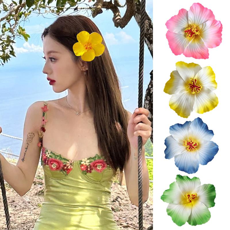 Plumeria Hibiscus Flower Hair Clip Hawaiian Flower Side Bangs Clip For Women Seaside Beach Hibiscus Flower Hairpin Headband