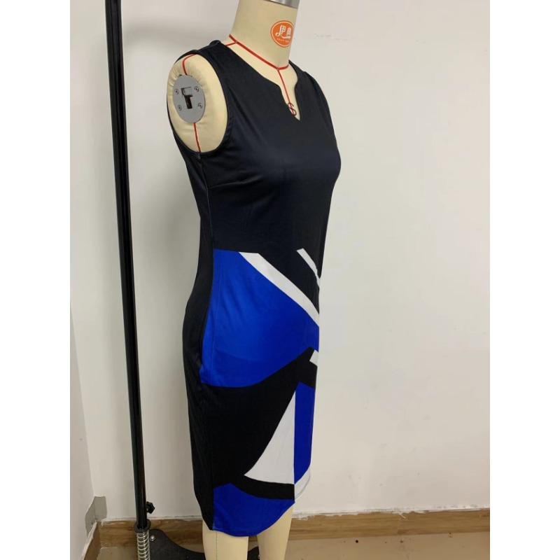 Summer Print Sexy Sleeveless Pencil Dress Women's Party Slim Fit Elegant Wrap Dress V Neck Fashionable Bodycon Casual Simple Clothing