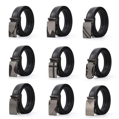 Men's Lychee Pattern Leather Belt with Automatic Buckle - Stylish Business and Casual Accessory