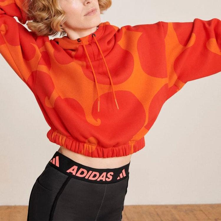 Adidas X Marimekko Patterned Hoodie With Drawstrings Women Hoodie Orange HJ7306