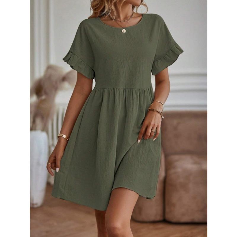 Summer Round Neck Short Sleeve Loose Dress Fashion Simple A-line Party Office Casual Short Dresses Elegant Ladies Women's Clothing