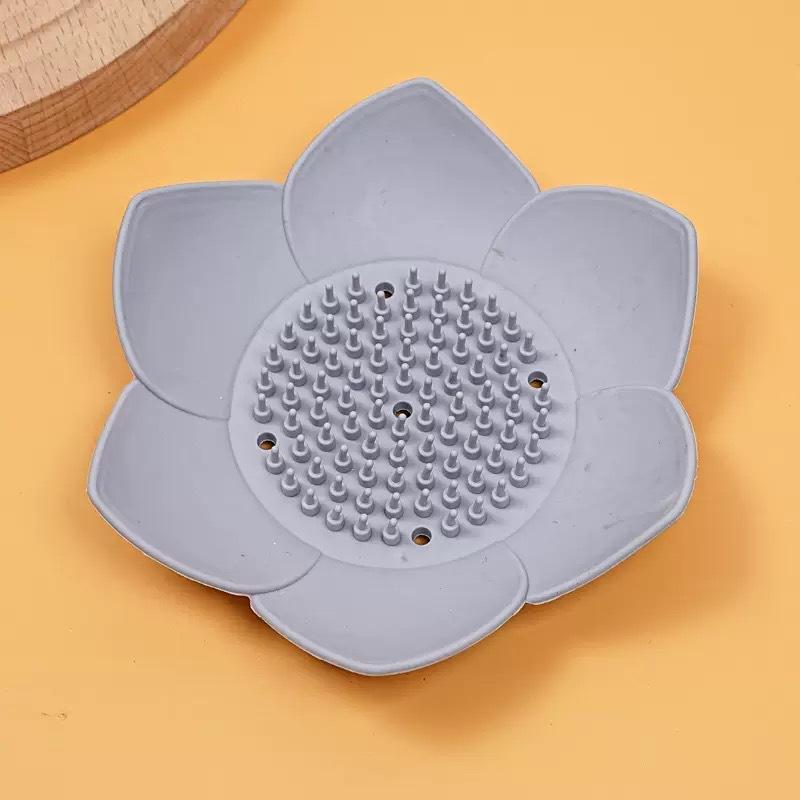 Lotus Design Silicone Soap Dish Self Draining Non-Slip Soap Holder Portable for Bathroom Kitchen Home Camping Use