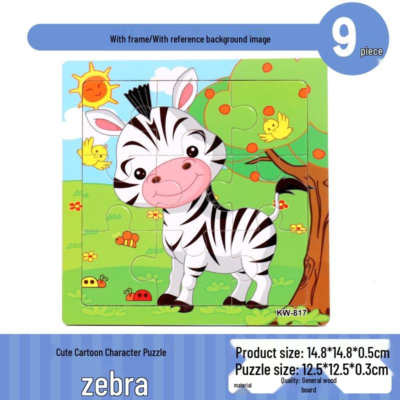 Frühpädagogisches Holztiere-Puzzlebrett für Kinder von 0-3 Jahren - 9-teiliges Lernspielzeug