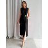 Elegant Black Sleeveless Knit Dress With High Waist For Office And Casual Wear